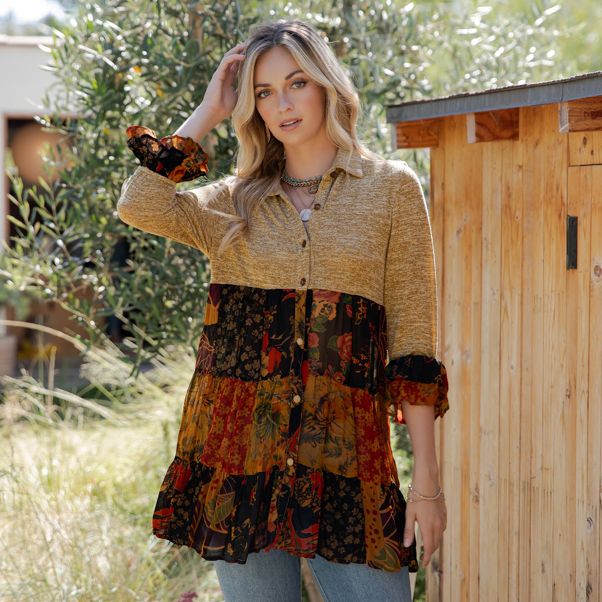 3/4 Ruffle Sleeves Western Blouse Top (New Color)